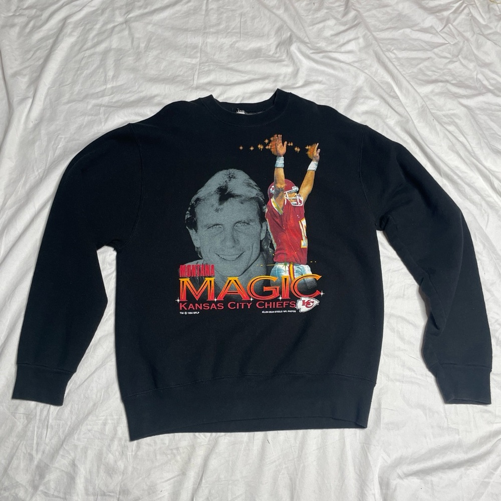 Kansas City Chiefs Magic Black Crewneck Sweater Salem Joe Montana 1994